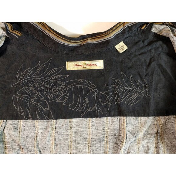Tommy Bahama Button Up Long Sleeve Shirt - Black/Tan Stipe Silk - Mens Large - Picture 5 of 9